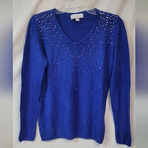 Carolyn Taylor Sweater,Size Medium, Royal Blue Sweater with gems